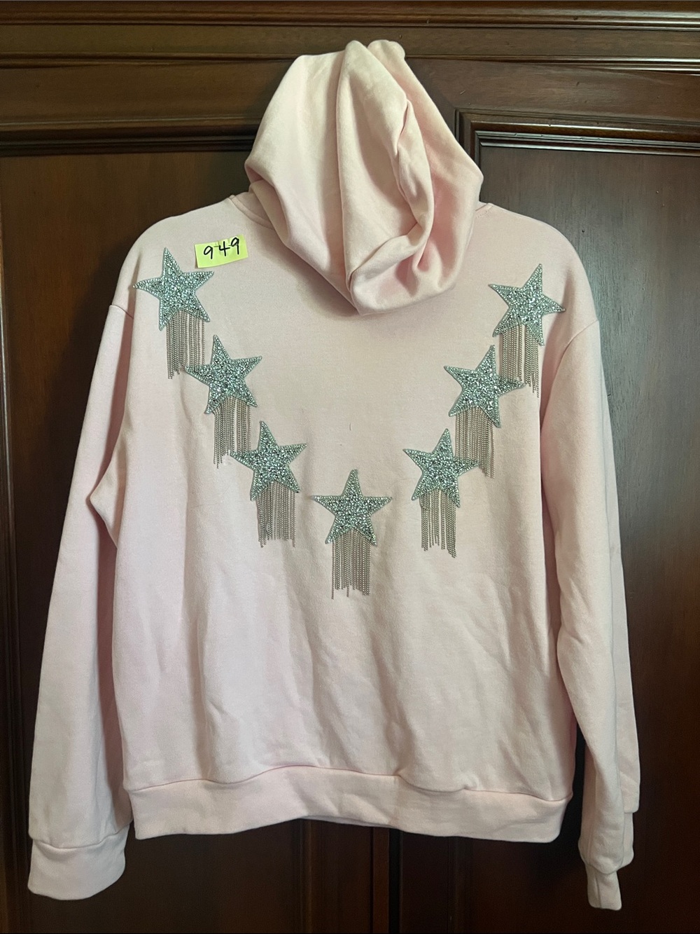 Main Strip Pink Star-Embellished Hoodie Sweatshirt Size Medium